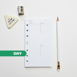 Daily Planner Inserts | Personal Filofax 6 Ring Binder | Undated Day Per Page