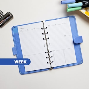 Weekly Planner Inserts | Personal Filofax 6 Ring Binder | Undated Week on Two Pages