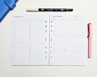 Weekly Meal Plan with Shopping List A5 Planner Inserts | Filofax 6 Ring Binder