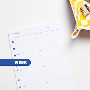 Weekly A5 Planner Inserts | Filofax 6 Ring Binder | Undated Week on One Page