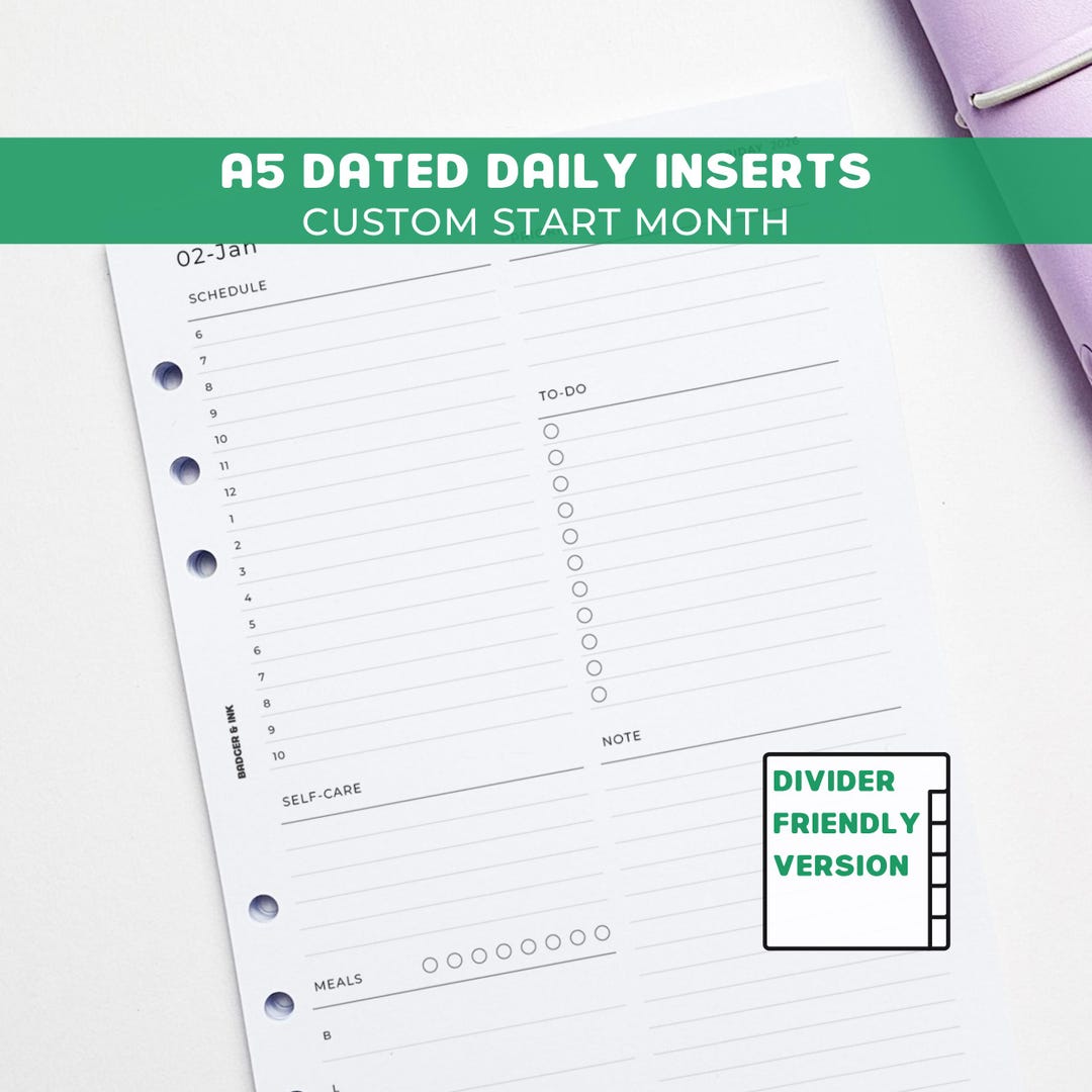 Daily A5 Planner Inserts | Filofax 6 Ring Binder | Dated 2026 Diary - Etsy