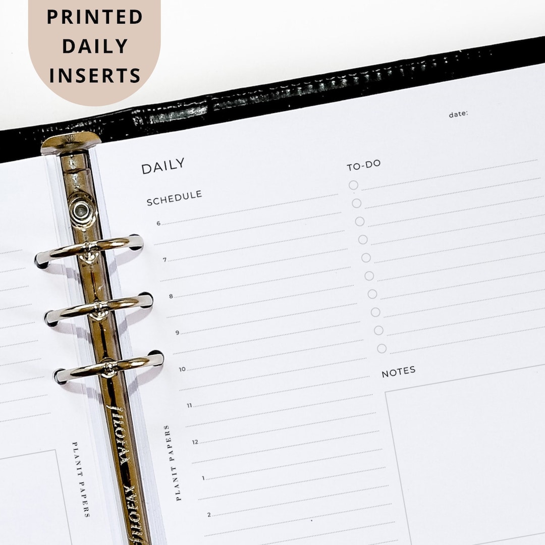 PRINTED A5 Daily Planner Inserts Hourly Filofax 6 Ring Etsy