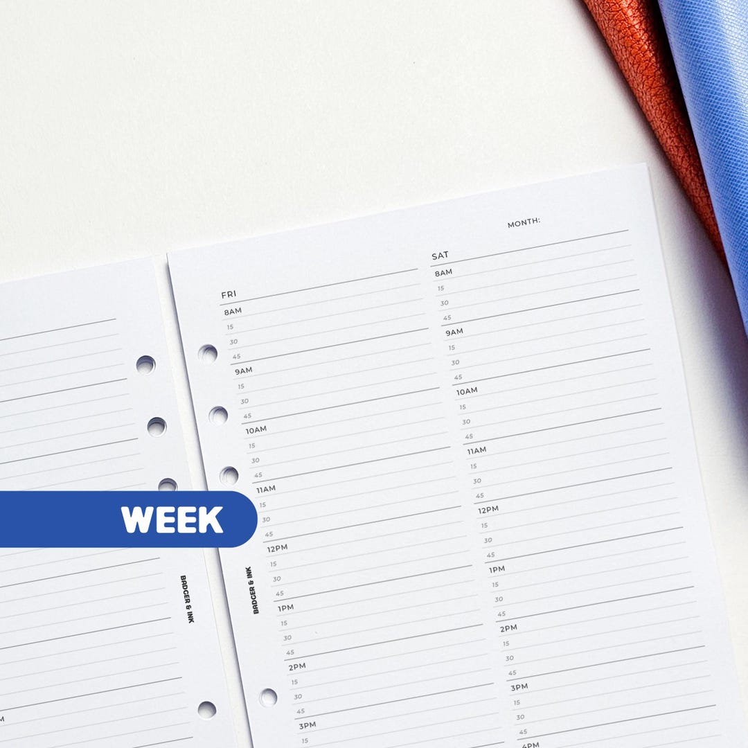 Weekly A5 Planner Inserts | Filofax 6 Ring Binder | Undated Week on ...