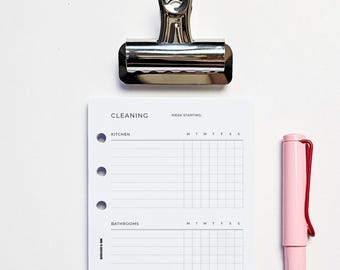 PRINTED Personal Cleaning Planner Inserts | Cleaning Tracker | 6 Ring Organiser | Chore Chart | Cleaning Template