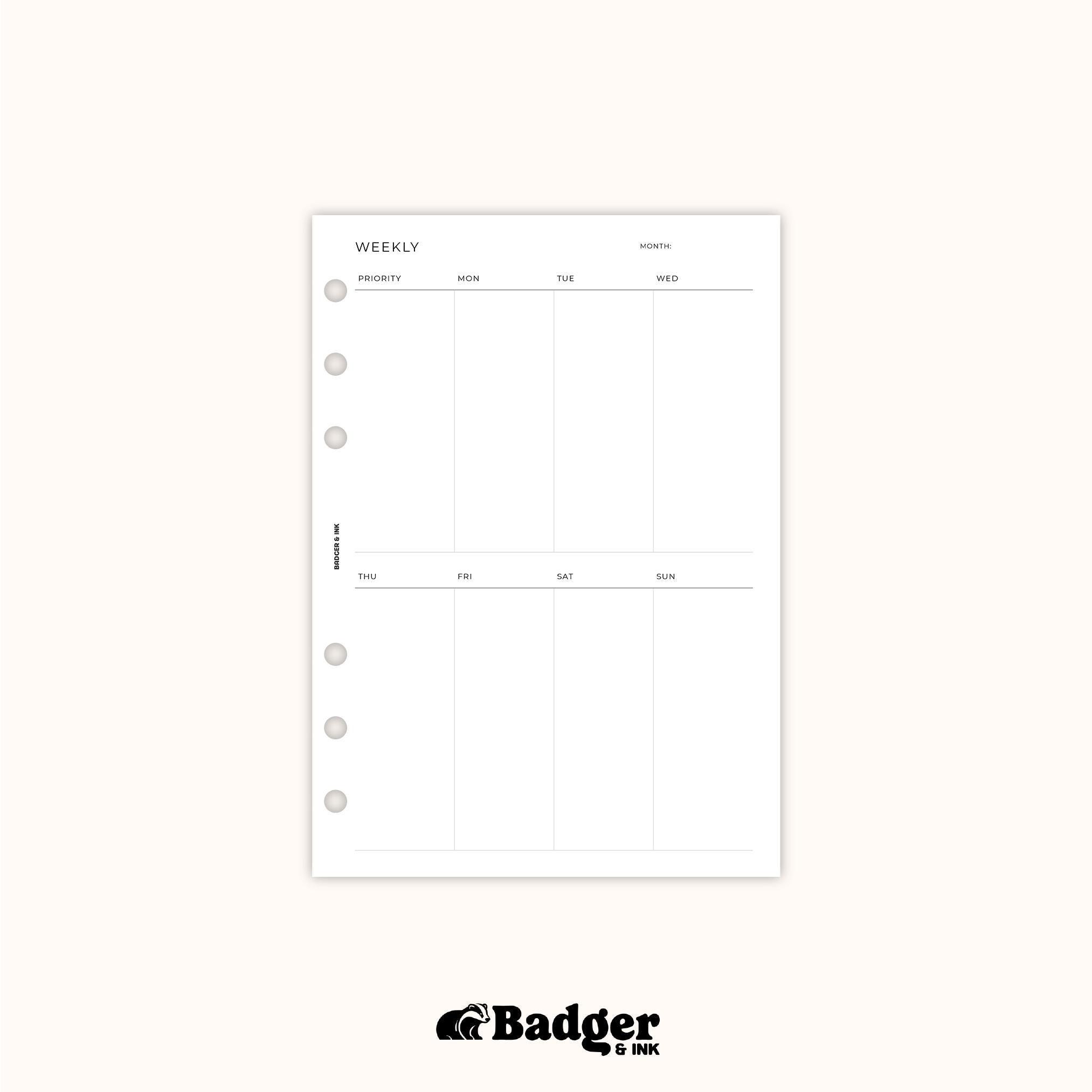 PRINTED A5 Weekly Planner Inserts | 6 Ring Organiser | Undated | Weekly ...