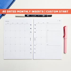 DATED A5 Monthly Planner Inserts | Printed | Separable | 6 Ring Organiser | Agenda Refill | Grid Calendar | Month on Two Pages | MO2P