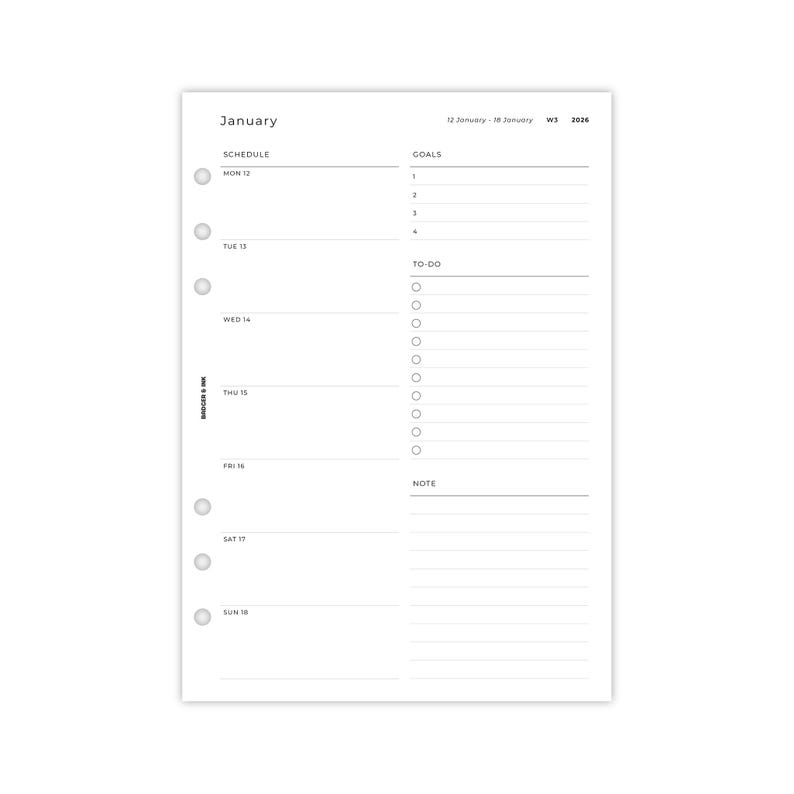 Dated Weekly A5 Planner Inserts | Filofax 6 Ring Binder | Week on One ...