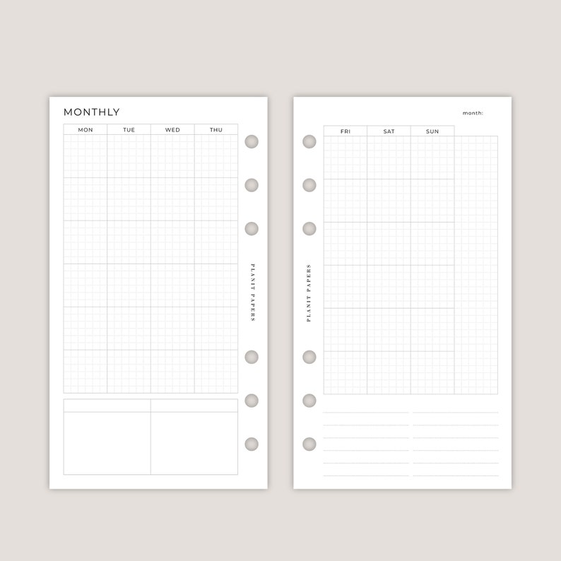 PRINTED Monthly Inserts Personal Grid Double Page Spread 6 Ring Planner image 5