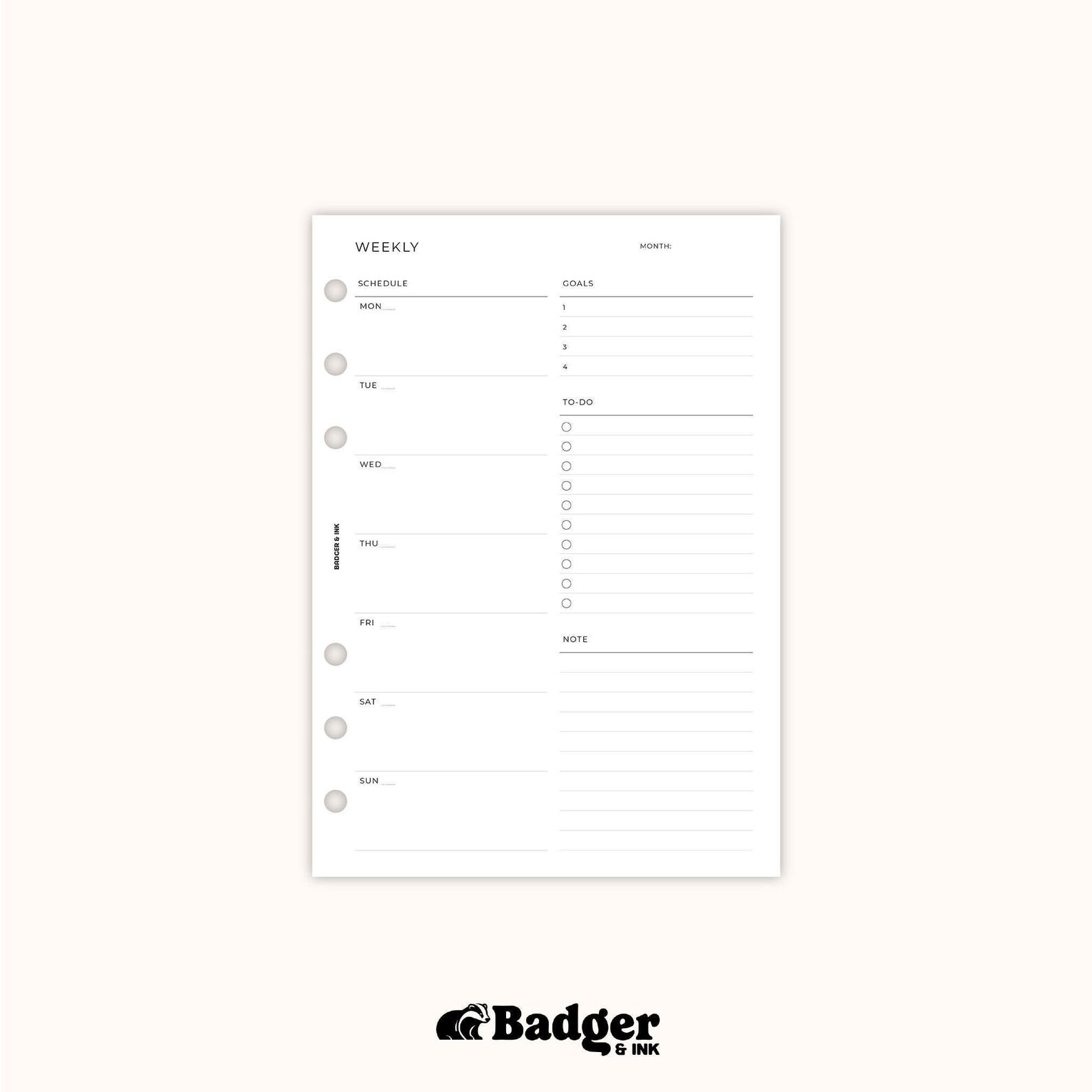 Weekly A5 Planner Inserts | Filofax 6 Ring Binder | Undated Week on One ...