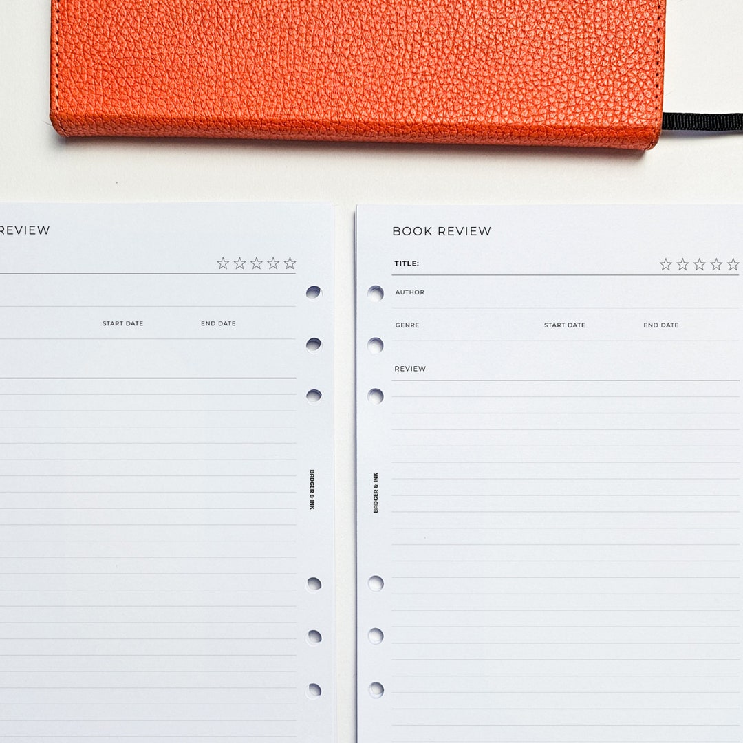 Book Review A5 Planner Inserts | Filofax 6 Ring Binder | Reading ...