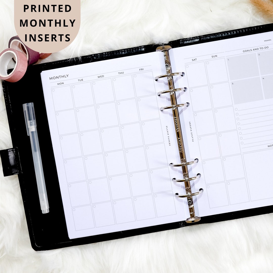 PRINTED A5 Monthly Planner Inserts Separable Filofax 6 Etsy