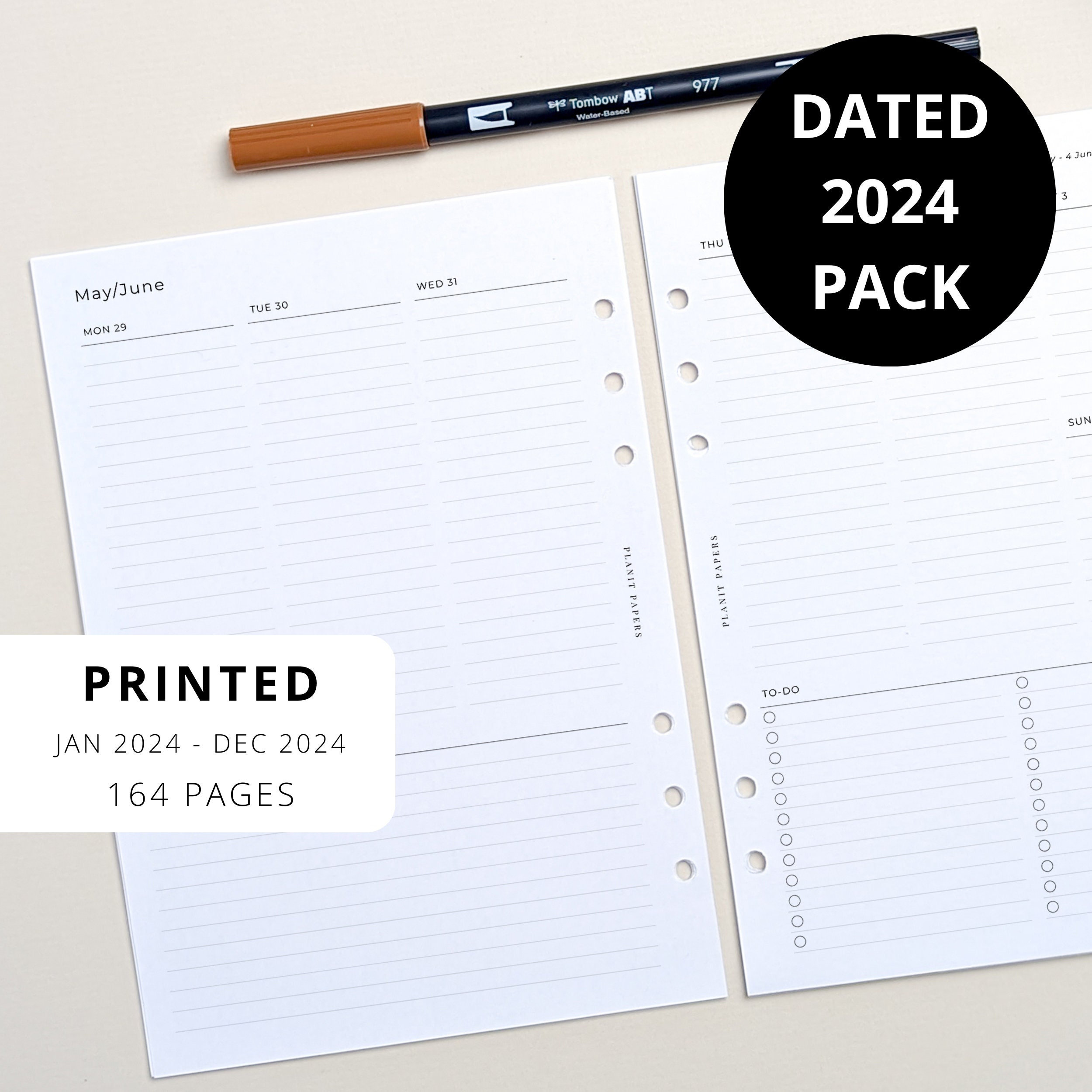 2024 DAILY Planner INSERT PACK/A5 Ring Binder Inserts 