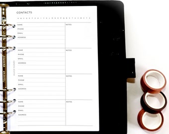 PRINTED A5 Contact Planner Inserts | 6 Ring Organiser | Contact List Inserts | Address Book | Planner Refill
