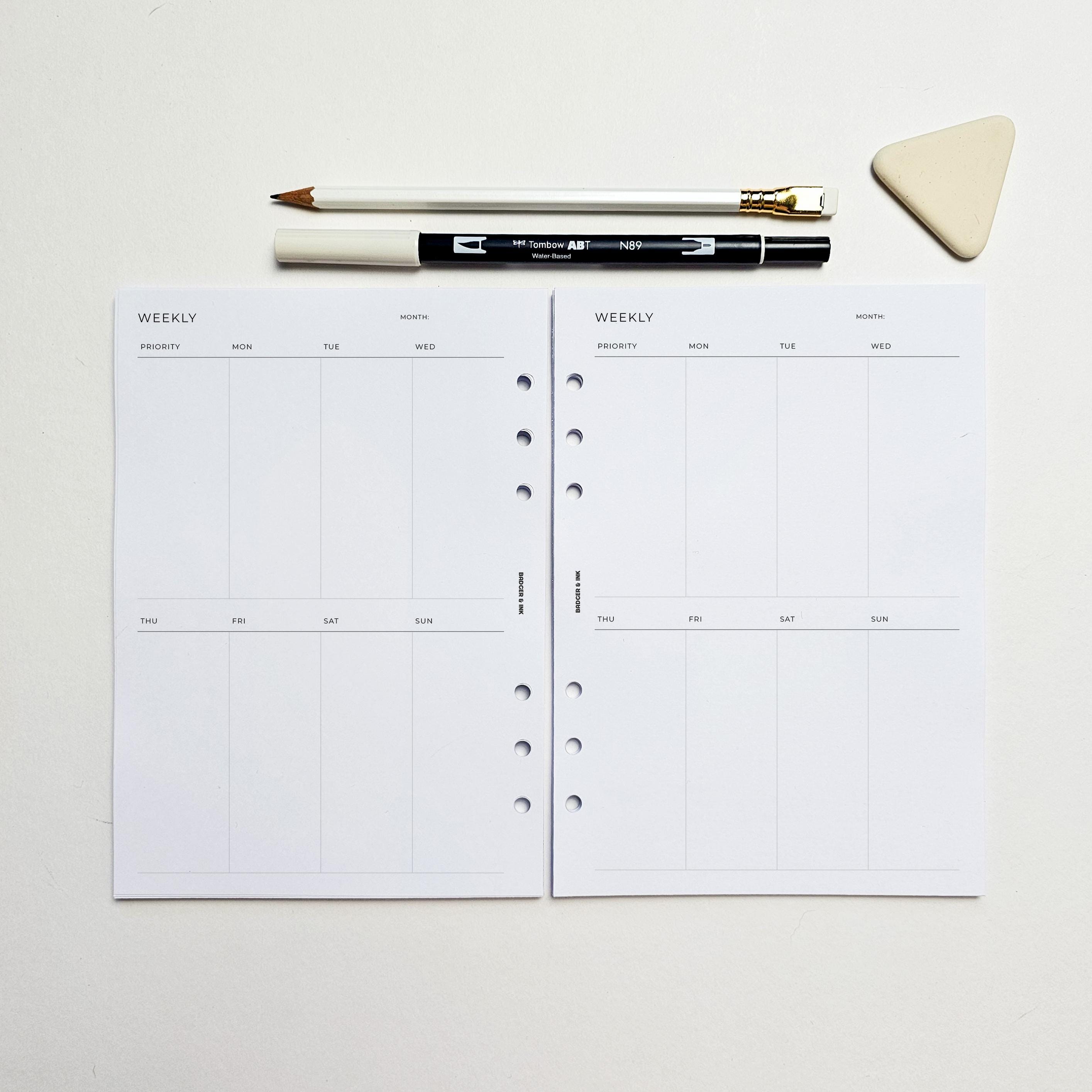 PRINTED A5 Weekly Planner Inserts | 6 Ring Organiser | Undated | Weekly ...
