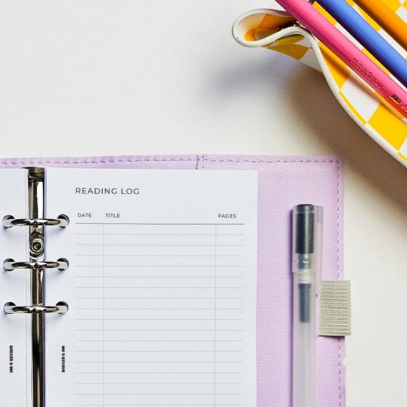 Reading Log Planner Inserts | Personal Filofax 6 Ring Binder | Book Club Journal