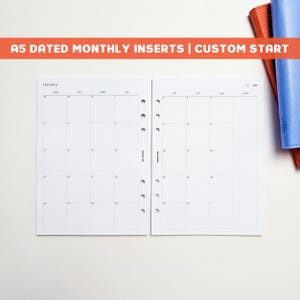 DATED A5 Monthly Planner Inserts | Printed | Separable | 6 Ring Organiser | Disc | Agenda Refill | Grid Calendar | Month on Two Pages | MO2P