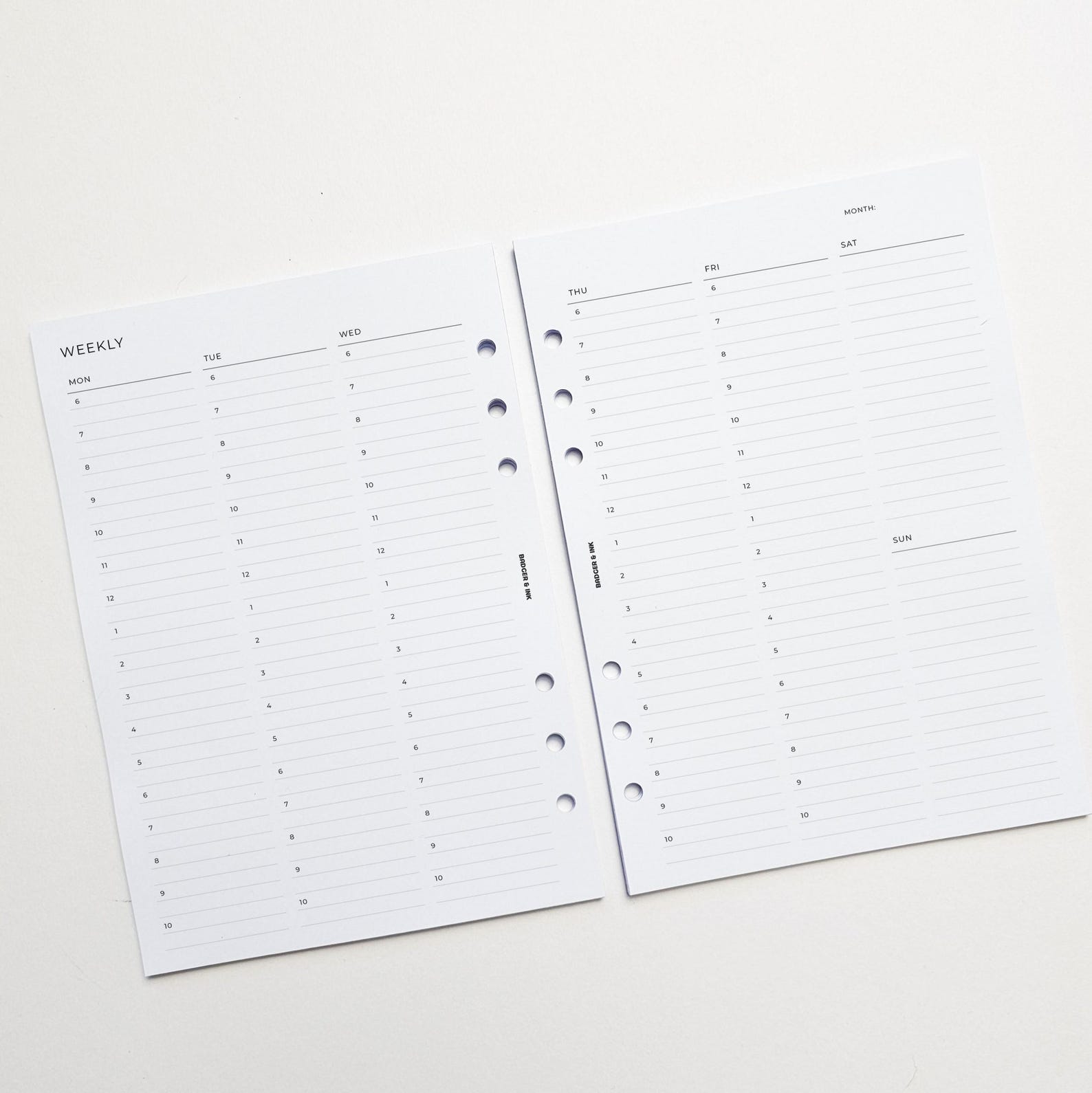 Weekly A5 Planner Inserts | Filofax 6 Ring Binder | Undated Week on Two ...