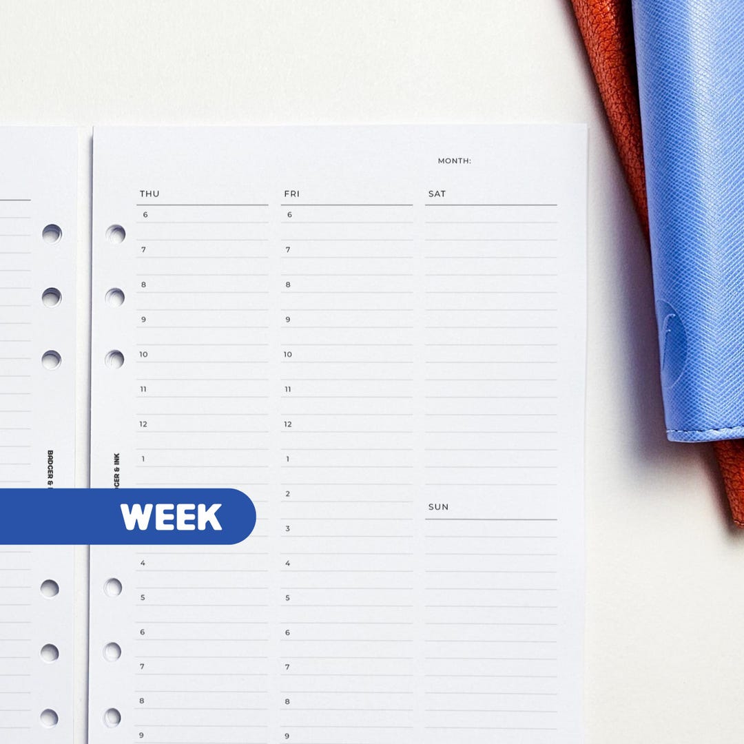 Weekly A5 Planner Inserts | Filofax 6 Ring Binder | Undated Week on Two ...