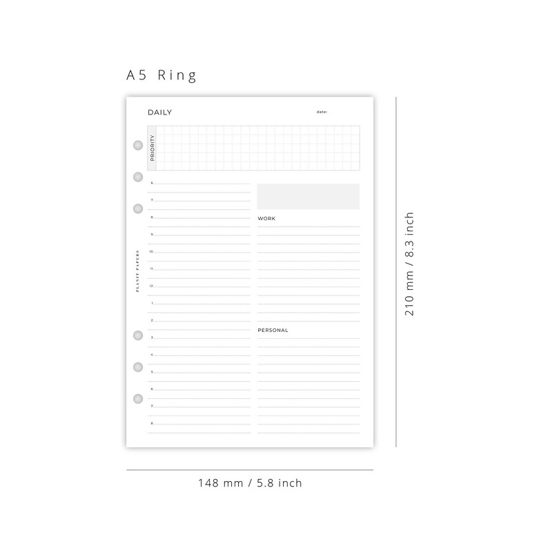 PRINTED A5 Daily Planner Inserts Hourly Filofax 6 Ring - Etsy
