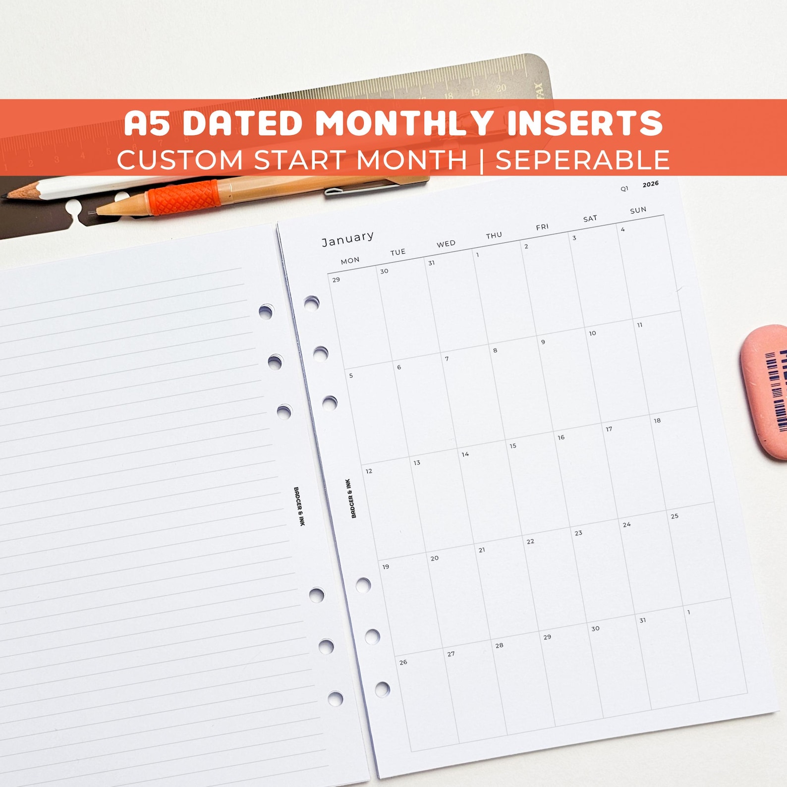 Dated Monthly A5 Planner Inserts | Filofax 6 Ring Binder | 2026 Diary ...