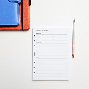 PRINTED A5 Project Planner Inserts | Task Breakdown Pages, Work Project Log, Goal Planner, Productivity Planner | 6 Ring Planner Inserts