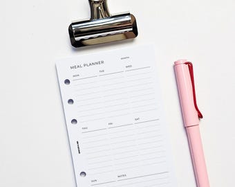 Weekly Meal Plan with Shopping List Planner Inserts | Personal Filofax 6 Ring Binder