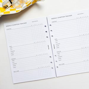 Weekly Symptom Tracker A5 Planner Inserts | Filofax 6 Ring Binder | Medical Journal