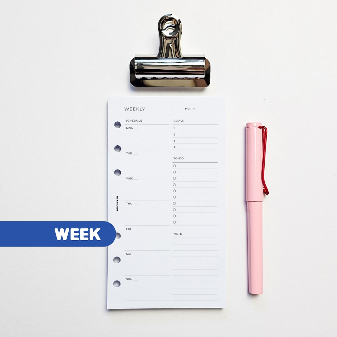 Weekly Planner Inserts | Personal Filofax 6 Ring Binder | Undated Week ...
