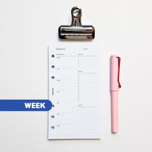 Weekly Planner Inserts | Personal Filofax 6 Ring Binder | Undated Week on One Page