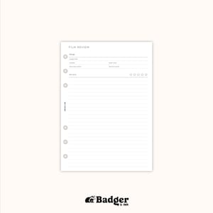 The image is a blank film review form with a minimalist design, featuring a single line of text and a rating scale with five stars.