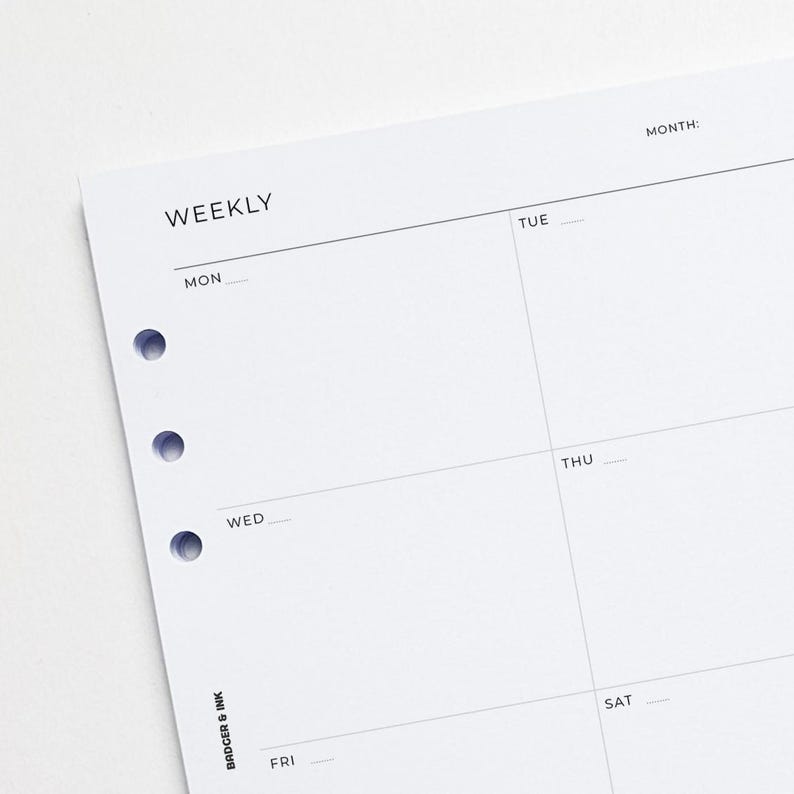 Weekly A5 Planner Inserts | Filofax 6 Ring Binder | Undated Week on One ...