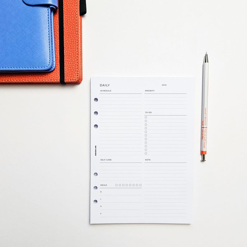Daily A5 Planner Inserts | Filofax 6 Ring Binder | Undated Day per Page ...