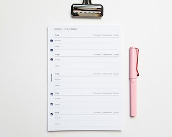 PRINTED A5 Book Inventory Planner Inserts | Library Tracker, Book Collection List, Reading Log, Book Club Journal | 6 Ring Planner Inserts