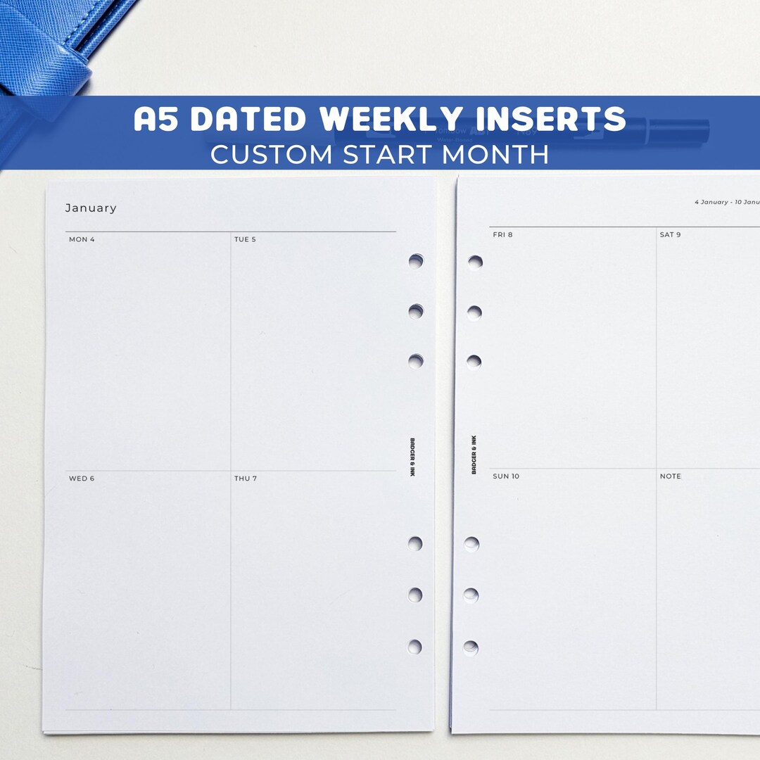 Dated Weekly A5 Planner Inserts | Filofax 6 Ring Binder | Week on Two ...