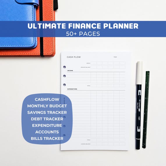 Finance Planner A5 Inserts | Filofax 6 Ring Binder | Monthly Budget, Savings Goals