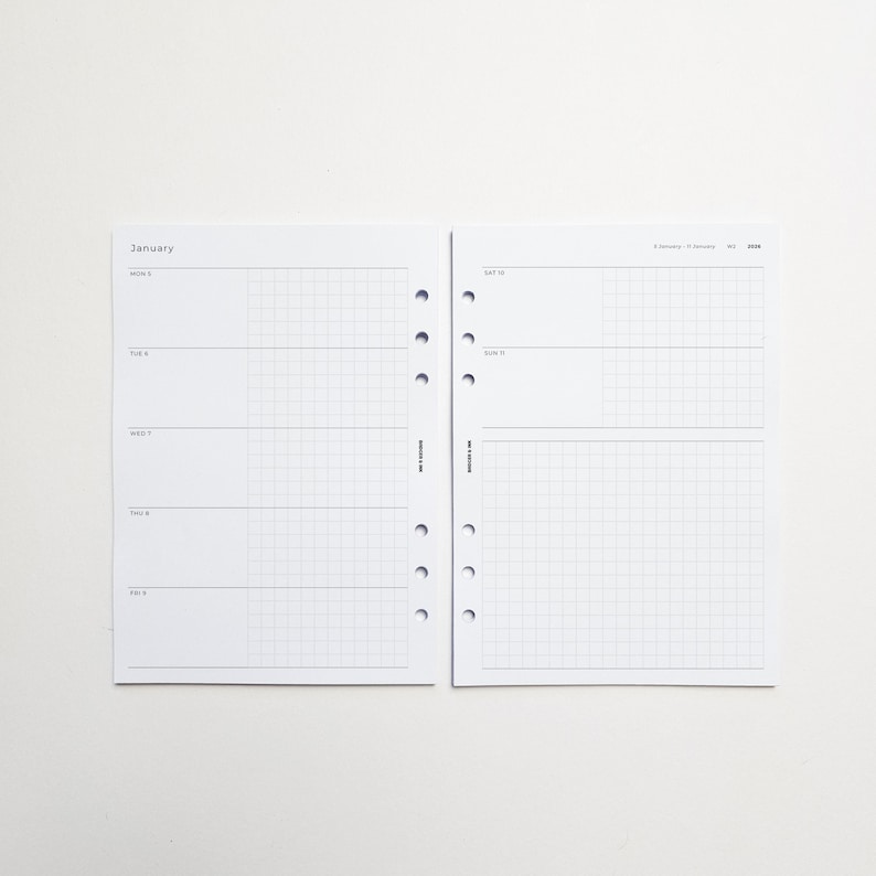 Feuillets d'agenda hebdomadaires A5 | Reliure à 6 anneaux Filofax | Une semaine sur deux pages image 3