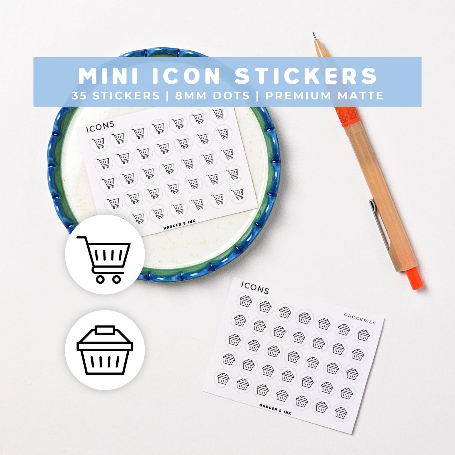 Small Trolley Sticker Grocery Shopping Planner Stickers | Food Shop, Trolley, Basket Mini ...