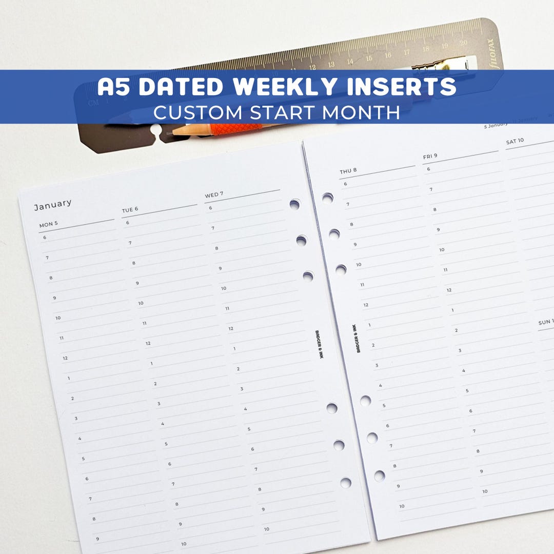 Weekly A5 Planner Inserts | Filofax 6 Ring Binder | Dated 2026 Diary ...