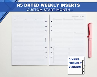 Weekly A5 Planner Inserts | Filofax 6 Ring Binder | Dated 2026 Diary | Week on Two Pages