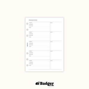 Password Tracker A5 Planner Inserts | Filofax 6 Ring Binder image 4