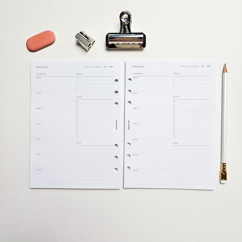 Weekly A5 Planner Inserts | Filofax 6 Ring Binder | Dated 2026 Diary ...
