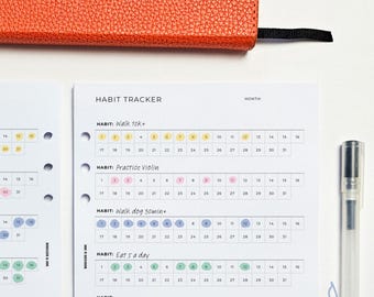 Habit Tracker A5 Planner Inserts | Filofax 6 Ring Binder | Monthly Goals