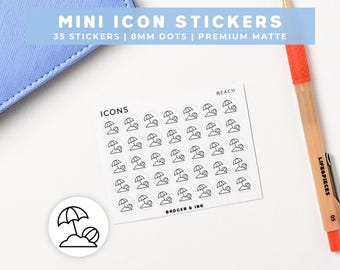 Beach Planner Stickers | Holiday, Travel, Day Out Mini Icon Sticker Sheet