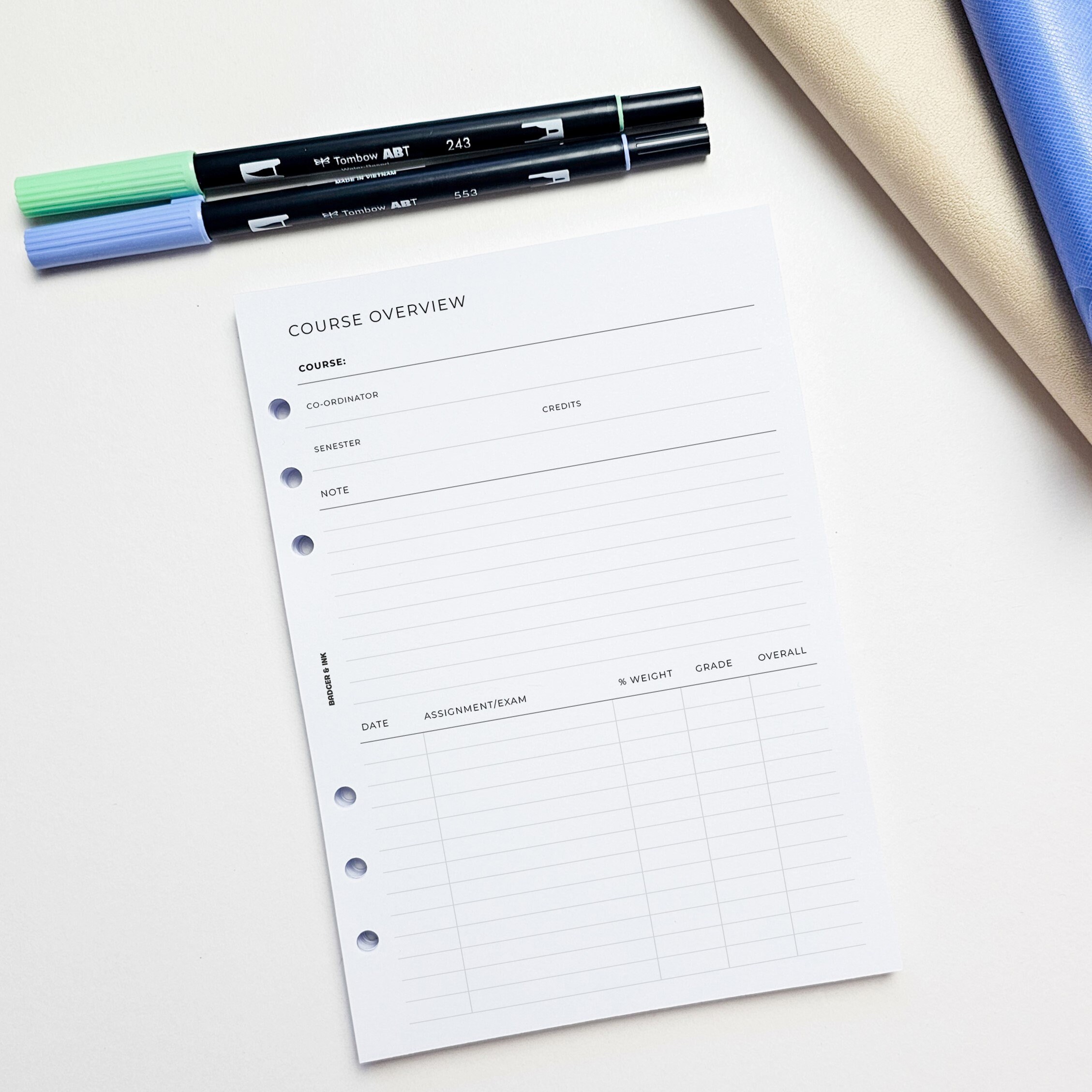 Course Overview A5 Planner Inserts | Filofax 6 Ring Binder | Academic ...