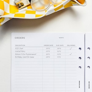 Order Tracker A5 Planner Inserts | Filofax 6 Ring Binder