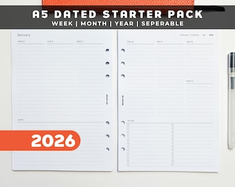 Dated Yearly, Monthly, Weekly A5 Planner Insert Pack | Filofax 6 Ring Binder
