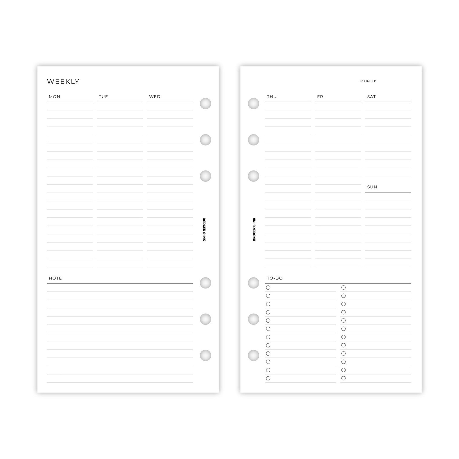 Weekly Planner Inserts | Personal Filofax 6 Ring Binder | Undated Week ...