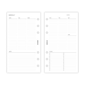 Weekly Planner Inserts | Personal Filofax 6 Ring Binder | Undated Week ...