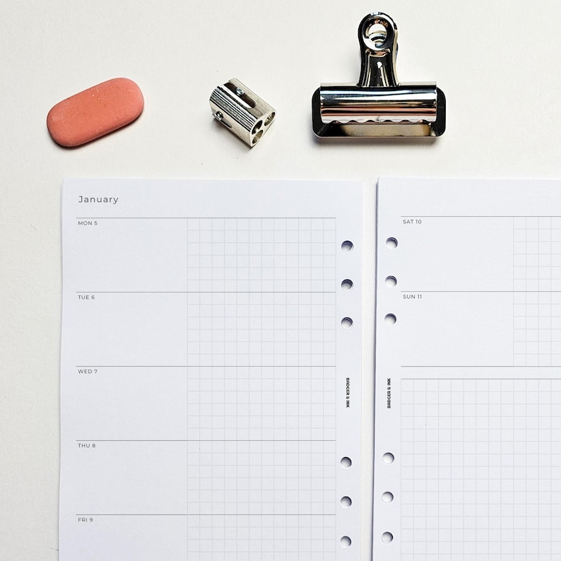 Feuillets d'agenda hebdomadaires A5 | Reliure à 6 anneaux Filofax | Une semaine sur deux pages image 2