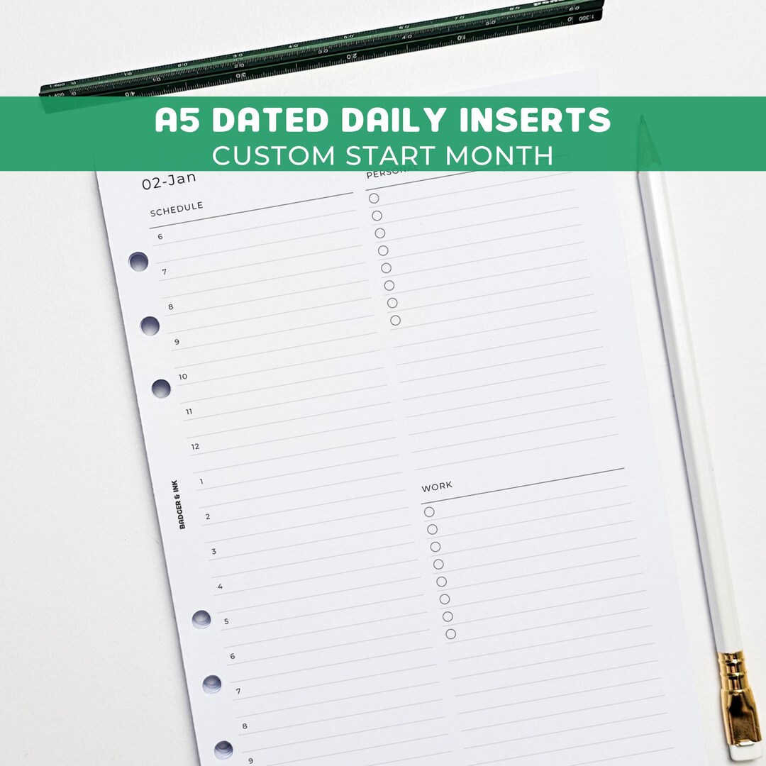 Daily A5 Planner Inserts | Filofax 6 Ring Binder | Dated 2026 Diary - Etsy